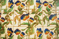 古董蓝知更鸟古老的瓷砖从的老宫阿尔加夫葡萄牙