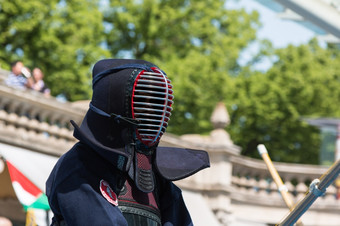剑道战士与剑道统一的和竹子剑日本武术艺术