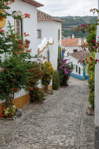 老狭窄的街葡萄牙语小镇老狭窄的街与楼梯葡萄牙语城市老狭窄的街葡萄牙语小镇