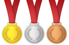 金牌与红色的丝带插图白色背景