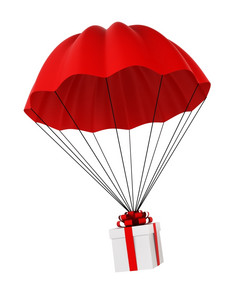 降落伞与礼物盒子插图白色背景