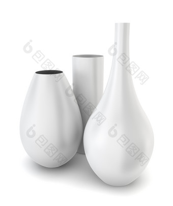 集三个现代花瓶插图白色背景