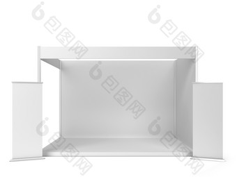 贸易显示展位与横幅插图孤立的白色背景
