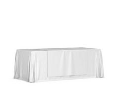 空白贸易展桌布与跑步者模型插图孤立的白色背景