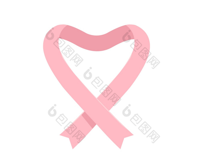 向量插图粉红色的丝带的形式心癌症意识象征孤立的白色背景平风格设计为乳房癌症意识月海报横幅网络网站