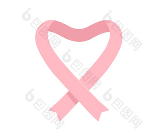 向量插图粉红色的丝带的形式心癌症<strong>意识</strong>象征孤立的白色背景平风格设计为乳房癌症<strong>意识</strong>月海报横幅网络网站