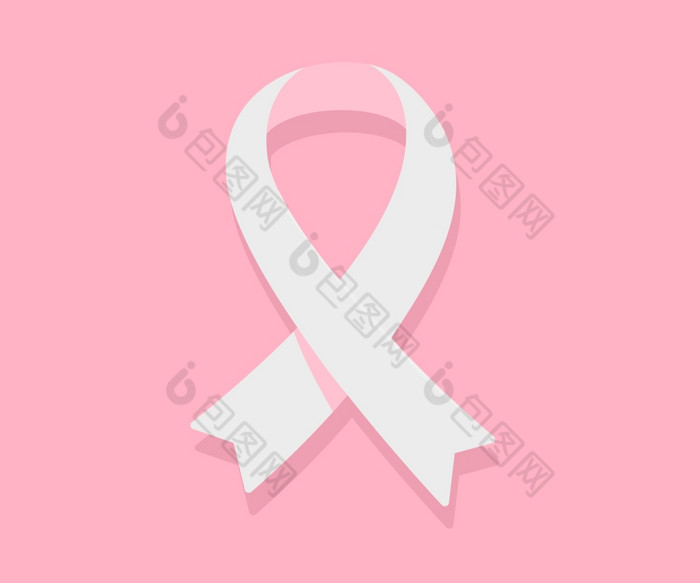 向量插图白色丝带癌症意识象征粉红色的背景平风格设计为乳房癌症意识月海报横幅网络网站