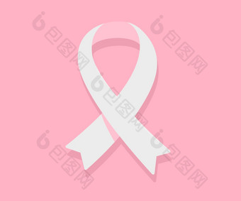 向量插图白色丝带癌症意识象征粉红色的背景平风格设计为乳房癌症意识月海报横幅网络网站