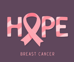向量插图为乳房癌症意识月与粉红色的丝带癌症意识象征和词希望黑暗背景平风格设计为海报横幅网络网站