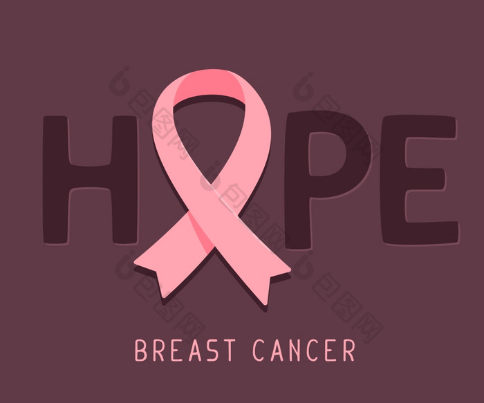 向量插图为乳房癌症意识月与粉红色的丝带癌症意识象征和词希望黑暗背景平风格设计为海报横幅网络网站
