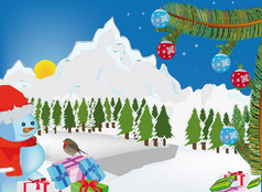 雪人松针雪和小鸟圣诞节装饰