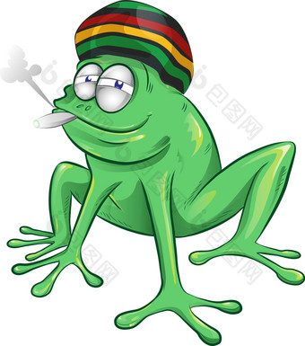 有趣的牙买加青蛙卡通孤立的白色背景有趣的牙买加青蛙卡通