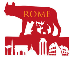 的象征罗马朱庇特神殿的狼与罗马纪念碑