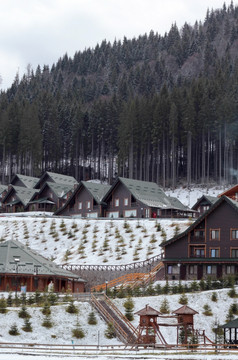 别墅而且山坡上Bukovel的大多数受欢迎的滑雪度假胜地乌克兰
