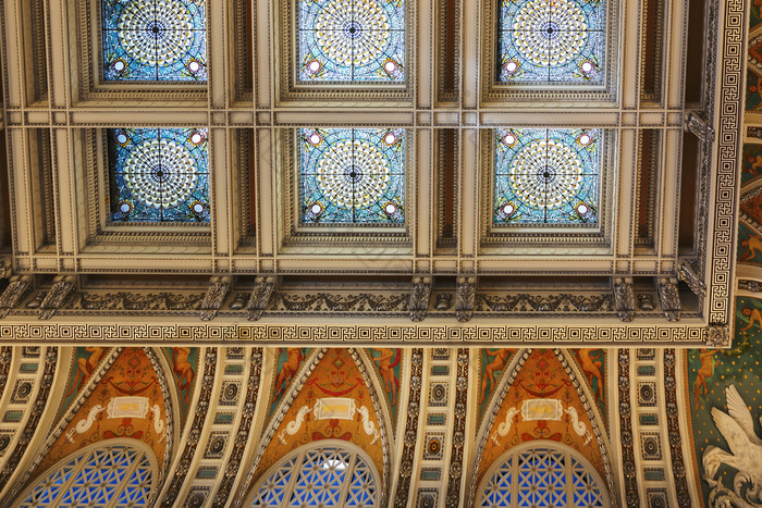 华盛顿美国10月装饰天花板内部的伟大的大厅的图书馆国会华盛顿美国