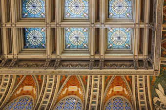 华盛顿美国10月装饰天花板内部的伟大的大厅的图书馆国会华盛顿美国