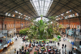 马德里西班牙2月的植物花园内部的阿托查火车站马德里西班牙
