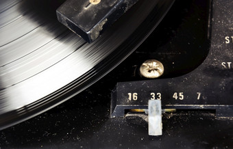 黑色的乙烯基记录旋转的转盘与的速度选择器集rpm古董音频设备乙烯基记录球员