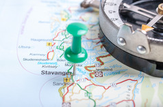 地图挪威与指南针旅行背景关闭指南针地图挪威