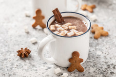 热巧克力可可喝与牛奶和棉花糖