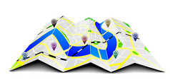 插图折叠城市地图与全球定位系统(gps)符号