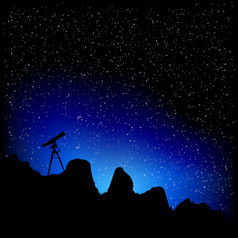 详细的插图望远镜与布满星星的天空