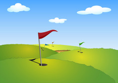 插图绿色高尔夫球课程与旗帜