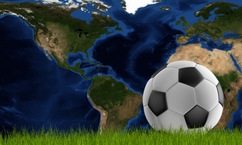 足球球与绿色草坪上和世界地图集中美国加拿大墨西哥d-illustration元素这图像有家具的已<strong>开启</strong>