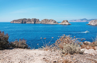 岩石景观地中海海洋和小岛<strong>马尔格</strong>拉茨阳光明媚的夏天一天9月圣诞老人ponsa<strong>马</strong>略<strong>卡</strong>岛巴利阿里群岛岛屿西班牙