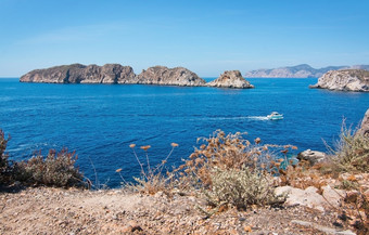 岩石景观地中海海洋和小岛<strong>马尔格</strong>拉茨阳光明媚的夏天一天9月圣诞老人ponsa<strong>马</strong>略<strong>卡</strong>岛巴利阿里群岛岛屿西班牙