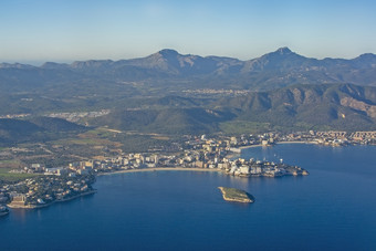 沿海景观空中视图阳光明媚的下午棕榈湾马略卡岛西班牙沿海景观空中视图阳光明媚的下午棕榈湾