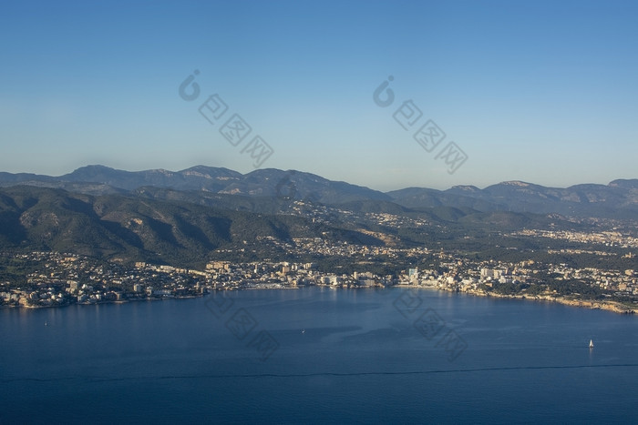 沿海景观空中视图阳光明媚的下午棕榈湾马略卡岛西班牙沿海景观空中视图阳光明媚的下午棕榈湾