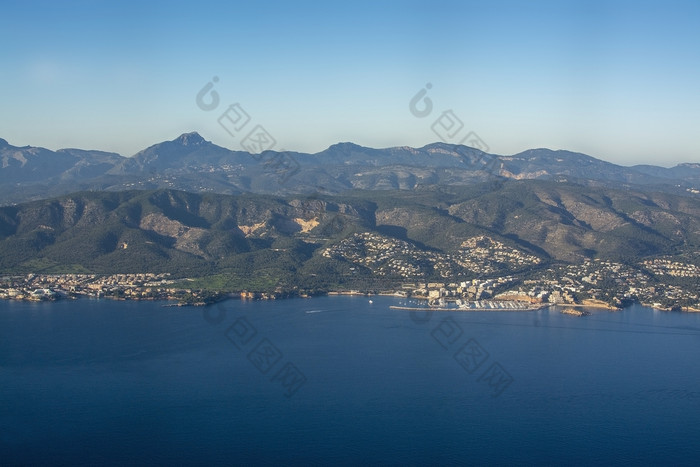 沿海景观空中视图阳光明媚的下午棕榈湾马略卡岛西班牙沿海景观空中视图阳光明媚的下午棕榈湾