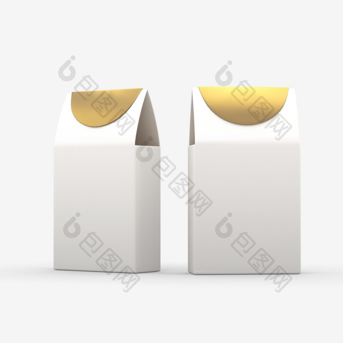 白色和黄金纸食物盒子包装与剪裁路径包装为各种食物饼干糖果茶零食礼物