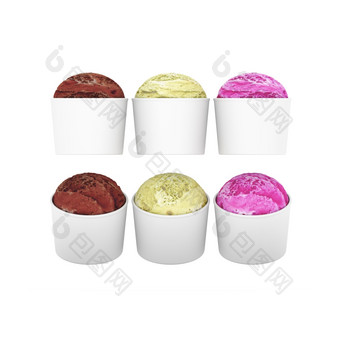 白色空白冰奶油杯与剪裁路径塑料包模拟与草莓<strong>味道</strong>香草和巧克力冰奶油准备好了为<strong>你的</strong>设计艺术作品