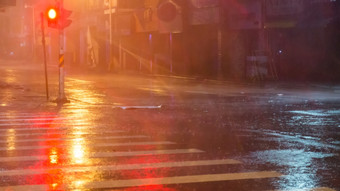 重雨倒城市街在台风苏雷多尔