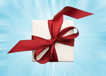 白色盒子系与红色的丝带弓摘要背景视图从以上的最好的礼物为圣诞节生日情人节rsquo一天婚礼
