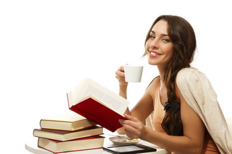 快乐女人与书咖啡而且<strong>电子书</strong>快乐女人与书咖啡而且<strong>电子书</strong>白色背景