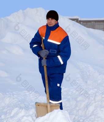 工人的冬天<strong>西装</strong>组成夹克而且裤子对的背景的雪