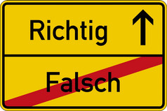 的德国单词为错误的而且正确的法尔施而且正确路标志