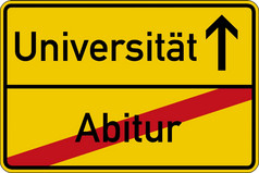 的德国单词为学校离开检查而且大学阿比图尔而且大学路标志
