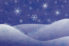 冬天场景与雪山和雪花和的单词快乐圣诞节和快乐新一年圣诞节卡