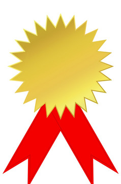 金轮徽章与两个红色的丝带孤立的白色
