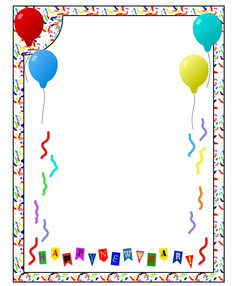 框架与气球和五彩纸屑和文本快乐新一年孤立的白色