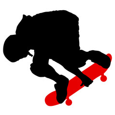 黑色的轮廓运动员滑板者跳黑色的轮廓运动员滑板者跳