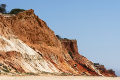 悬崖沙滩上边缘附近维拉莫拉葡萄牙区域阿尔加夫