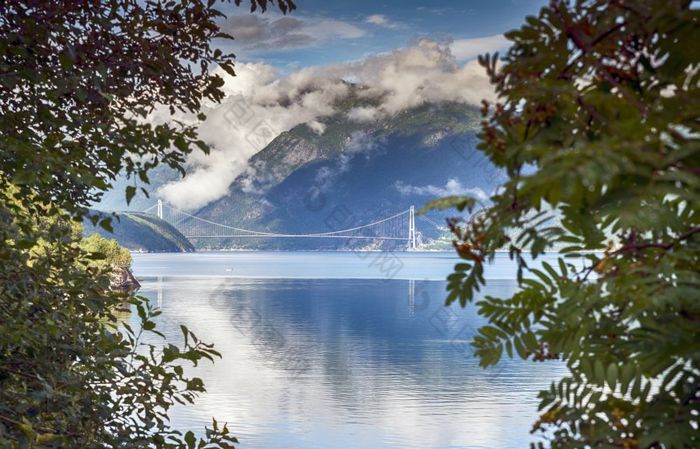 的百度桥在的Hardangerfjord挪威