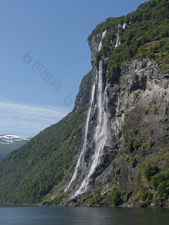 具有里程碑意义的的著名的盖郎厄尔峡湾峡湾瀑布挪威瀑布盖郎厄尔峡湾峡湾挪威