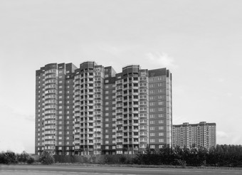 现代高楼住宅建筑pirogovo俄罗斯城市景观黑色的和白色风格
