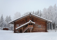 老木农民房子北部俄罗斯附近阿尔汉格尔斯克的旅游复杂的马利耶科莱冬天时间